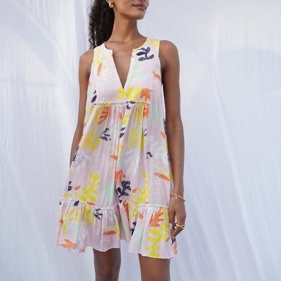 Lemlem NWOT Reef Bib Dress Multi Pink size small - Picture 2 of 13